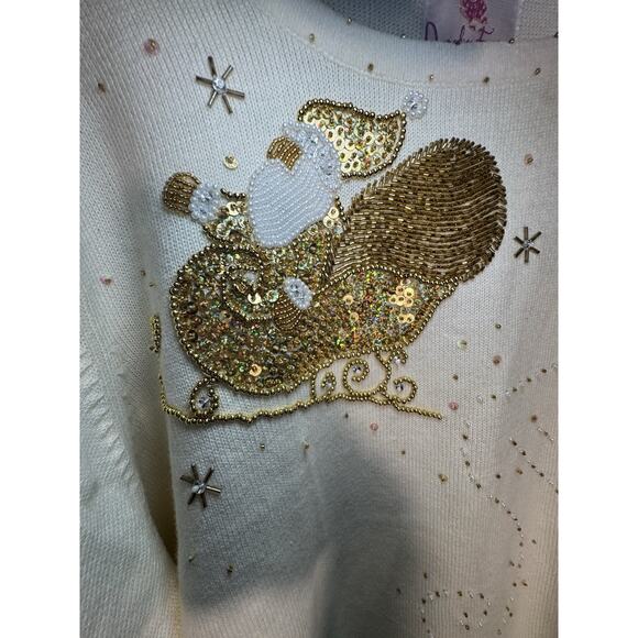 Quacker Factory Cream Ugly Christmas Sweater women’s XL Sequin Santa Sleigh - Picture 4 of 5